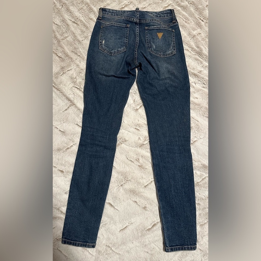 Guess Dark Blue Sexy Curve Distressed with Chains Jeans - Picture 13 of 16